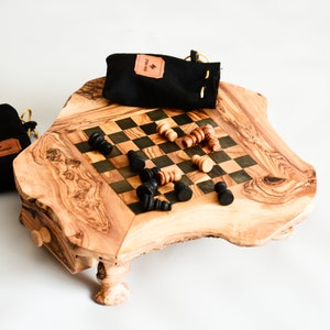 Small Chess Set for Kids, Rustic Chess Board, Natural edge chess board, Children's Chess Game, Gift Under 100 image 4