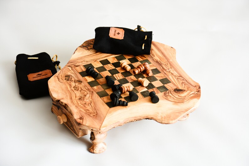 Small Chess Set for Kids, Rustic Chess Board, Natural edge chess board, Children's Chess Game, Gift Under 100 image 4