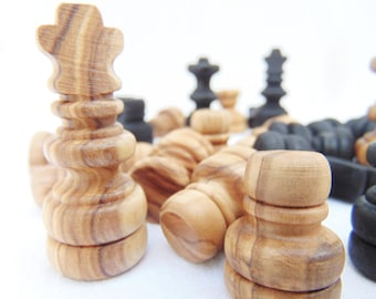 Chess Pieces for the small 12 inches chess Board, Wooden Rustic Natural Chess Pieces, Birthday Gift, Gift Under 30