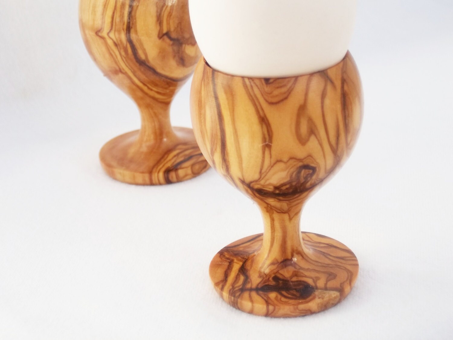 Ensemble de Tasses à Œufs en Bois d'olivier, Ensemble Porte-Œufs Bois, 2 Porte-Œufs