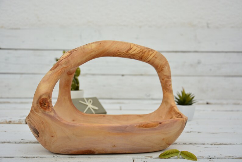 Olive Wood Fruit Bowl Fruit Basket With Handle 6.3 X 4.6 Etsy