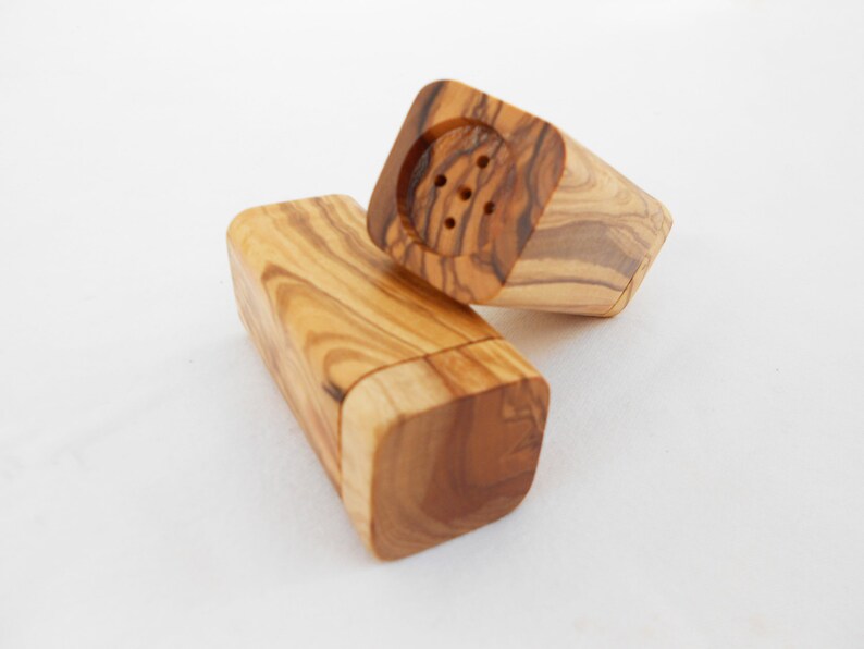 Olive Wood Salt & Pepper Cellar Mill Shakers / Rustic Wooden Etsy