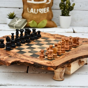 Rustic Chess Set, Unique Natural Edges Chess Set, Wooden Chess Board Set Game, Dad gift