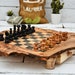 Rustic Chess Set, Unique Natural Edges Chess Set, Wooden Chess Board Set Game, Dad gift, wedding shower gift 