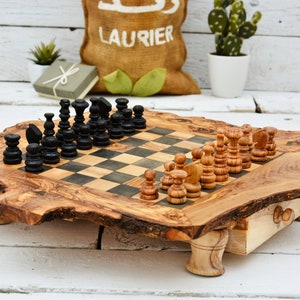 Rustic Chess Set, Unique Natural Edges Chess Set, Wooden Chess Board Set Game, Dad gift image 2