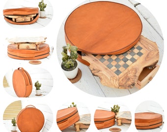 Chess Set, Olive Wood Unique Rustic Chess Set Game With Drawers / With Personalized Storage Bag in Option from Real Leather