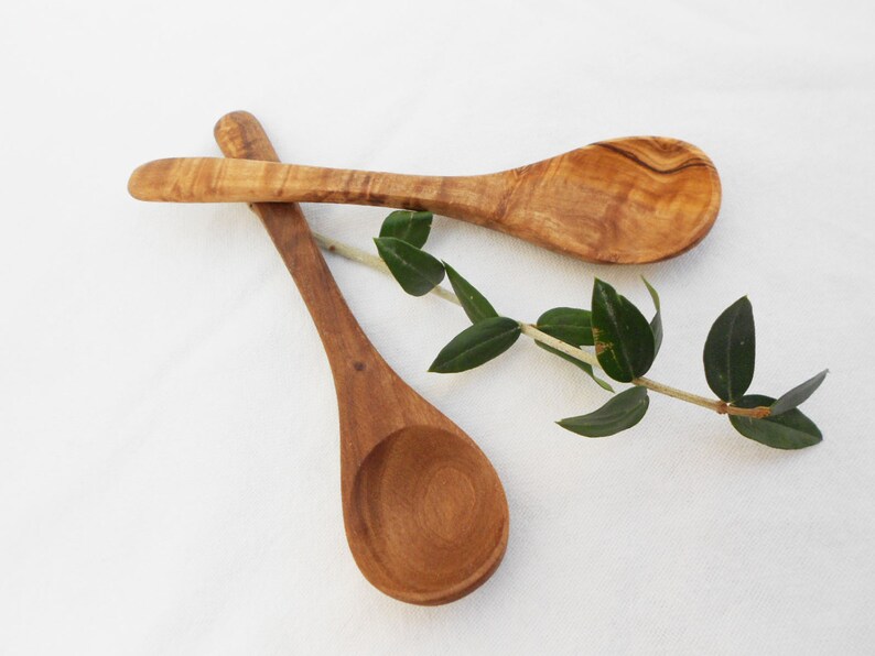 Olive Wood Small Coffee Sugar Spoon Set Set of 2 Sugar Salt Etsy