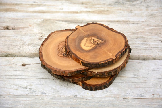 Olive Wood Rustic Coaster Set of 8 and Holder, Wooden Handmade Coasters