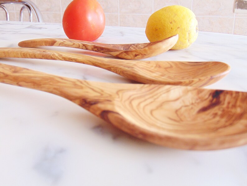 Olive Wood Spoon Set / Wooden Kitchen Cooking Eating Serving Etsy