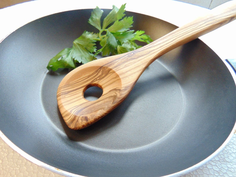 Olive Wood Medium 12 Inch Sauce Spoon With Hole / Kitchen Etsy