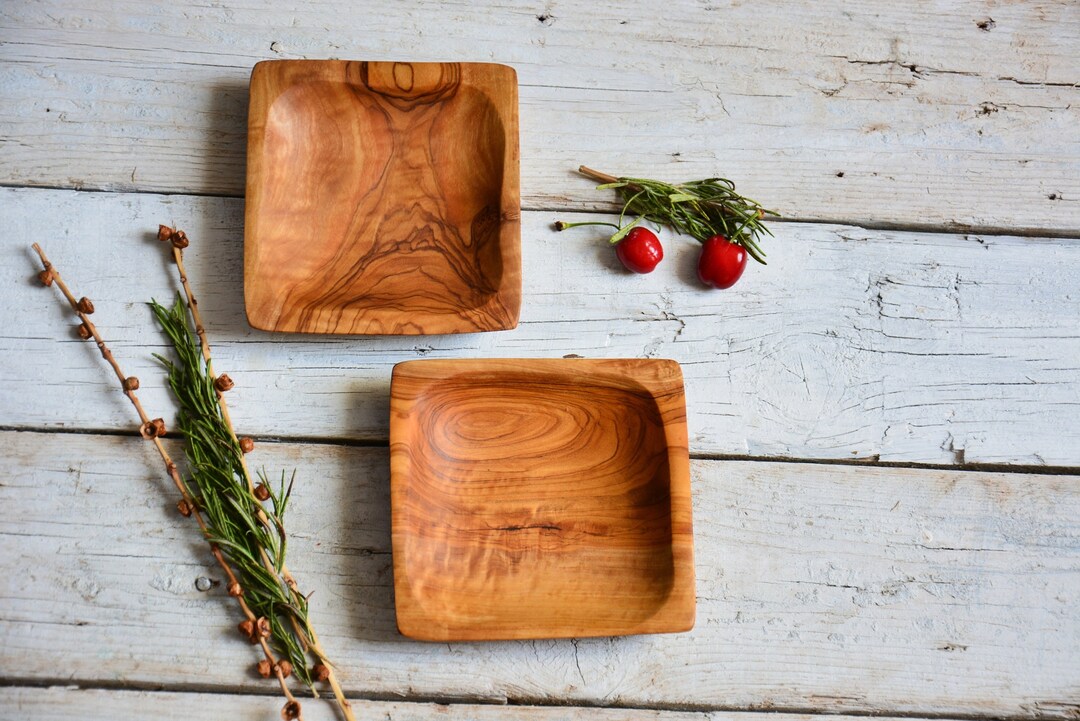 A Set of Wooden Snack Tray 4.7 X 4.5 Inch, Square Serving Candy Walnut