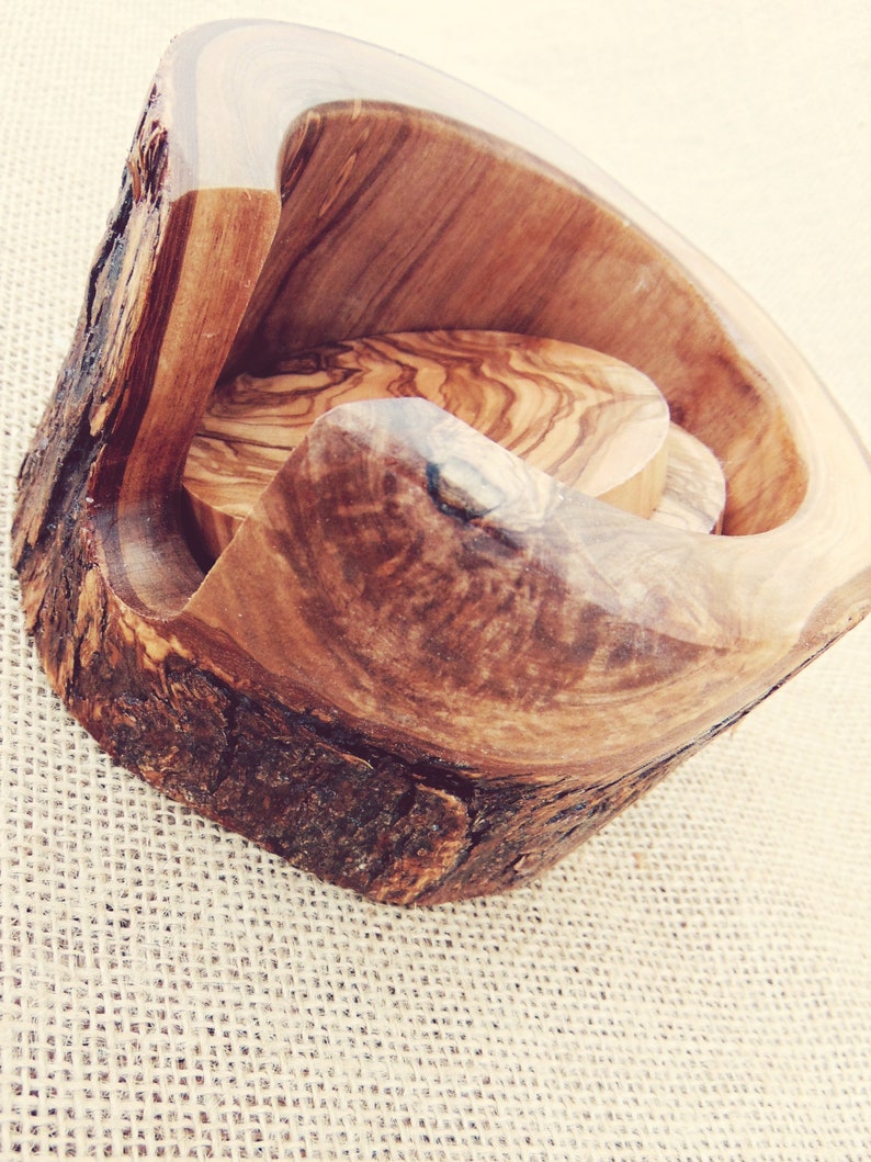 Rustic Wedding Decor gift Rustic Wooden Coaster set with Rustic Holder Natural Edges Branch Decorative Wooden Natural Coaster set