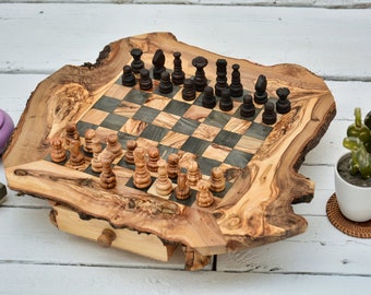 Large Rustic Wooden Chess Board Set 17.7-Inch, Chess Set Board Game ,Dad gift, Boyfriend Gift, Groomsmen Gift