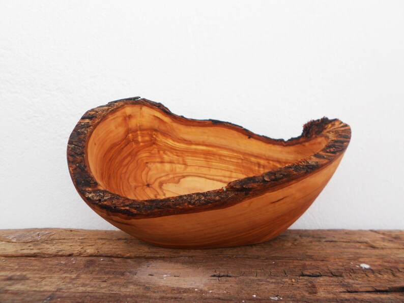 Hand carved Wooden Rustic Bowl Olive Wood Handcrafted Natural Edge Bowl