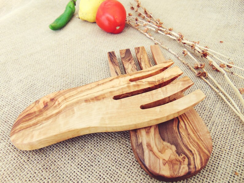 Olive Wood Salad Mixing Serving Utensils Set / Olive Wood Etsy