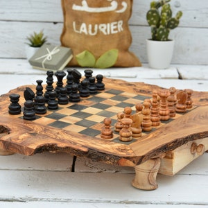 Rustic Chess Set, Unique Natural Edges Chess Set, Wooden Chess Board Set Game, Dad gift image 5