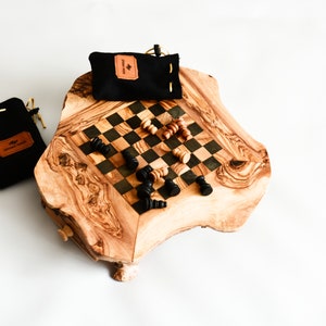 Small Chess Set for Kids, Rustic Chess Board, Natural edge chess board, Children's Chess Game, Gift Under 100 image 3