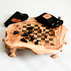 Small Chess Set for Kids, Rustic Chess Board, Natural edge chess board, Children's Chess Game, Gift Under 100 image 8