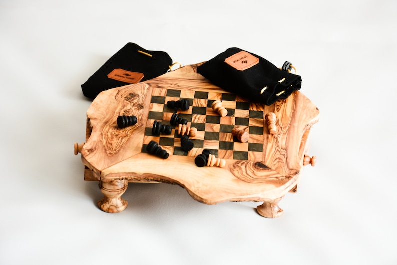 Small Chess Set for Kids, Rustic Chess Board, Natural edge chess board, Children's Chess Game, Gift Under 100 image 8