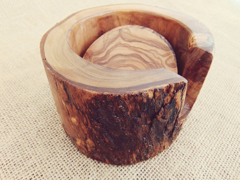 Rustic Wedding Decor gift Rustic Wooden Coaster set with Rustic Holder Natural Edges Branch Decorative Wooden Natural Coaster set
