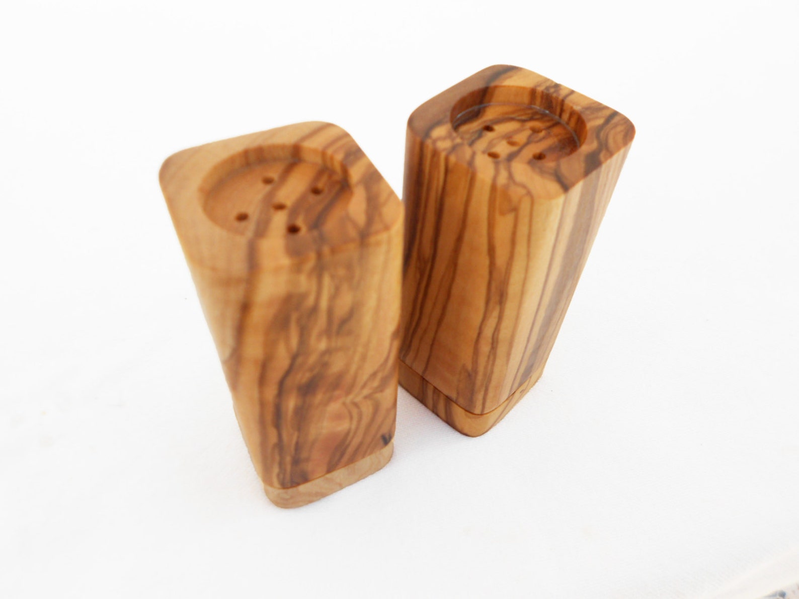 Olive Wood Salt & Pepper Cellar Mill Shakers / Rustic Wooden Etsy