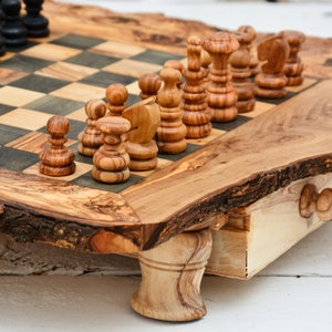 Rustic Chess Set, Unique Natural Edges Chess Set, Wooden Chess Board Set Game, Dad gift No