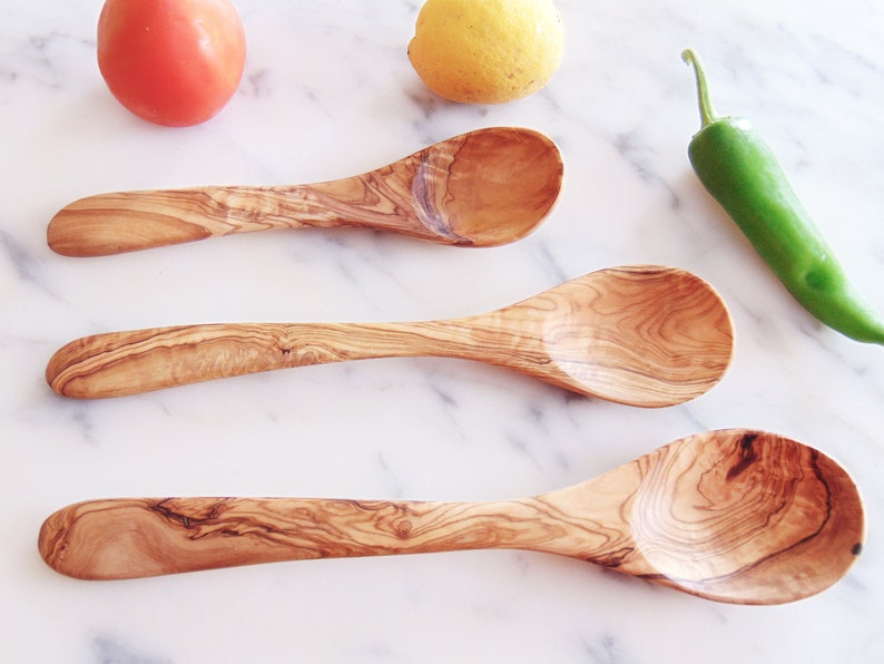 Olive Wood Spoon Set / Wooden Kitchen Cooking Eating Serving Etsy