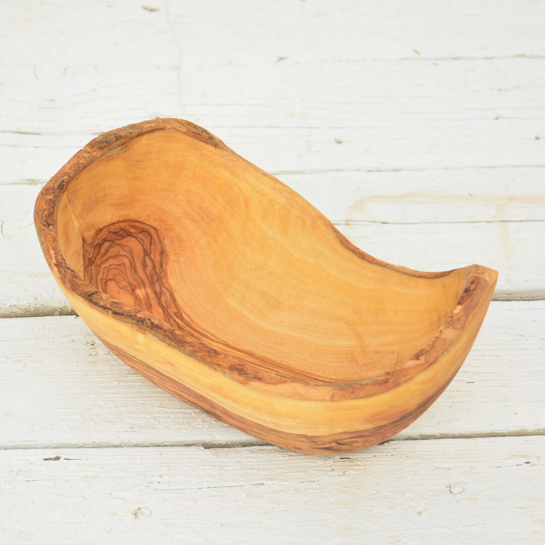 Olive Wood Fruit Bowl Basket, Natural Edge Rustic Wooden Serving Bowl 9