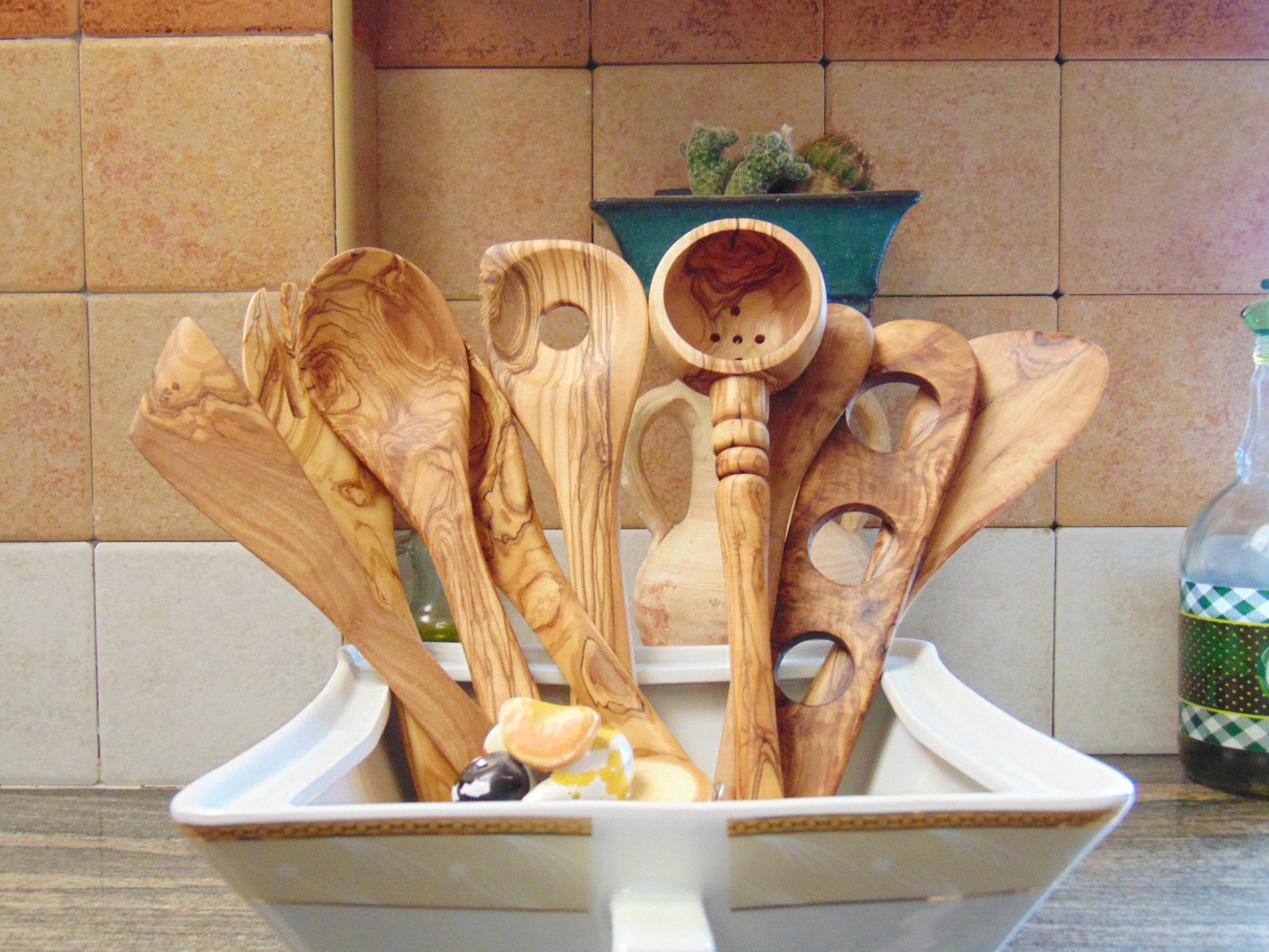 Olive Wood Utensils Set of 10 1 olives ladle 2 Spatulas 2 Etsy