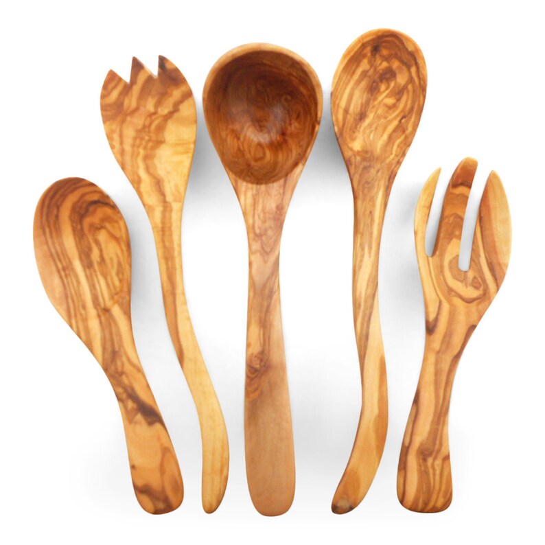 Olive Wood Kitchen Utensil Set 1 Ladle 2 Salad Servers 2 Etsy