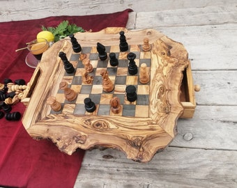 Unique Natural Edges Rustic Chess Set Board 14 Inch, Dad gift , Groomsmen Gift