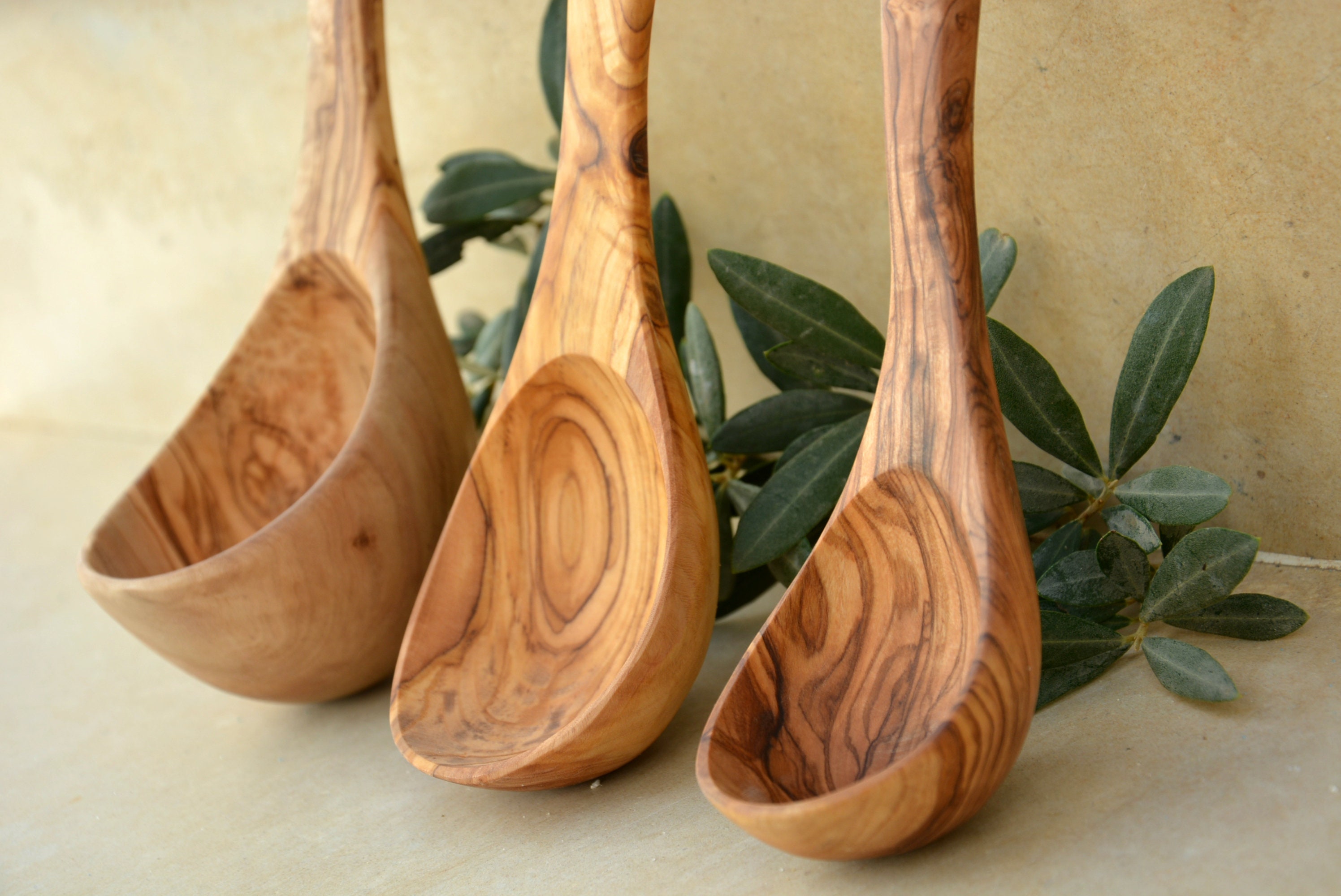 Olive Wood Ladle Set Wooden Soup Cooking Serving Ladle Etsy