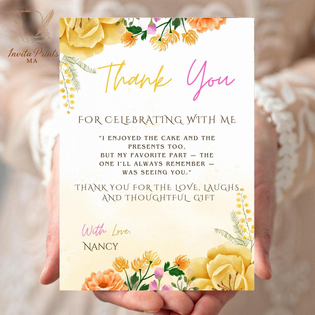 Editable Floral Birthday Thank You Card Template (digital Download) - Etsy