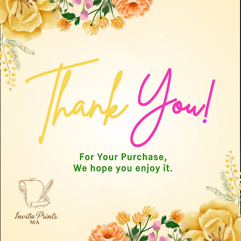 Editable Floral Birthday Thank You Card Template (digital Download ...