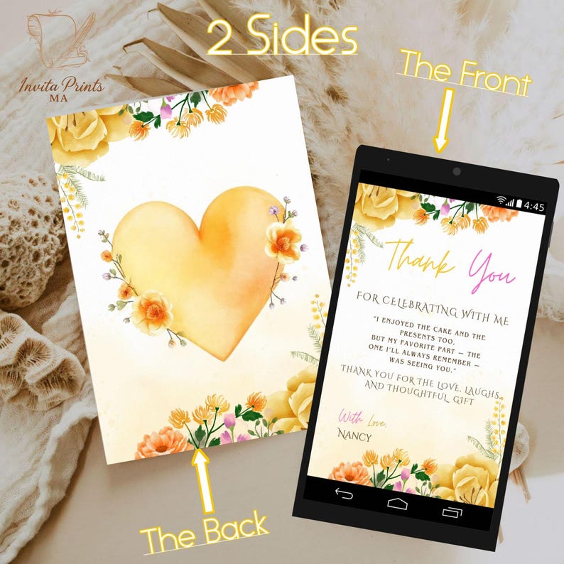Editable Floral Birthday Thank You Card Template (digital Download ...