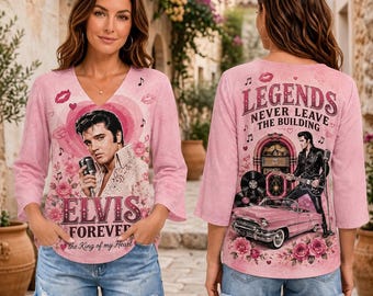 Elvis Presley Bluse Shirt, Vintage Rock'n'Roll Liebhaber Top, Elvis Fan Geschenk für Frauen, Retro Musik Bekleidung
