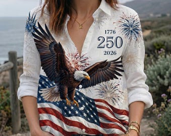 250 jaar vrijheid blouseshirt, 1776-2026 patriottische button-up, shirt met Amerikaanse vlag, cadeau VS Independence Day
