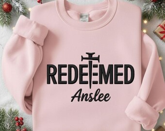 Custom Name Redeemed embroidery designs, religious quote embroidery pattern, christian embroidery files trendy, gifts for christian designs.