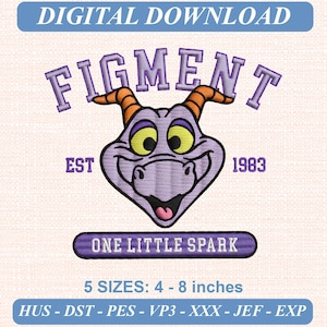 Retro Figment Epcot borduurpatroon, paarse draak (digitale download)
