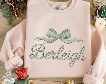 Custom Name Embroidery Bow: Belle Long Tail, Monogram Frame (Digital Product), Bow Machine Embroidery Pattern Digital, Custom Name Bow File.