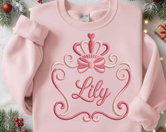 Custom Name Princess Frame Embroidery Design, Crown and Bow Decorative Border | 5 Sizes Included | Princess Frame Embroidery Design Download