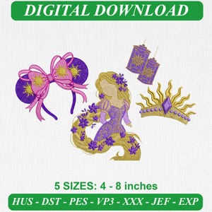 Tangled Embroidery Design, Rapunzel Lanterns Crown Bow (Digital Download)