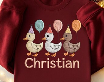 Custom Name Birthday Duck Trio Sketch Embroidery Design, Mallard Duck Birthday Embroidery Design, Download Design, Sketch Embroidery Design.