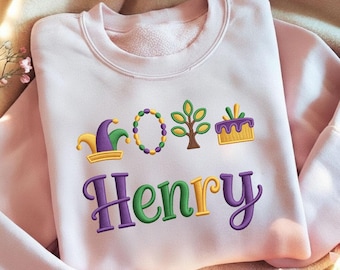 Custom Name Colorful Mardi Gras Embroidery - Festive Embroidery - Parade Embroidery - Machine Embroidery Design - Digital Design Download.