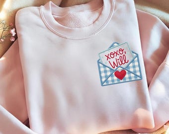 Custom Name Valentine's Day envelope with heart seal and letter for boy and girl zig zag applique, Valentine's Day embroidery design file.