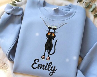 Custom Name Climbing Cat Machine Embroidery Design: Playful Project (Download Design), Climbing Cat Embroidery File, Climbing Cat Embroidery