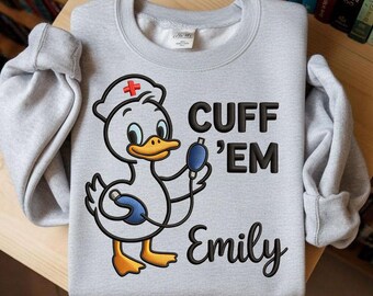 Custom Name Goose Nurse Embroidery, Cuff Em Nurse Practitioner Design, ER Nurse Design, Nursing Graduation Gift Design, Cute Nurse Design.