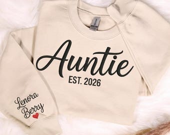 Custom Auntie Embroidered Design With Nieces Nephews Names On Sleeve, Personalized Aunt Embroidery, Funny Aunt Outfit, Cool Aunt Club Gifts.