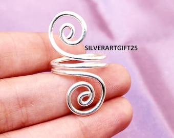 Handmade Sterling Silver Spiral Ring, Boho Adjustable Band