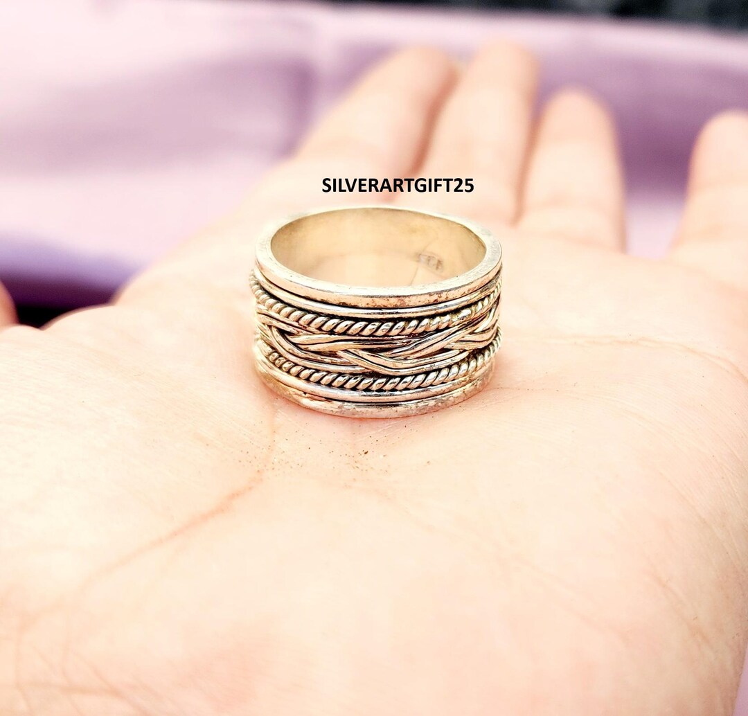 Wide Band Fidget Ring, 925 Sterling Silver, Handmade Ring, Unique Ring ...